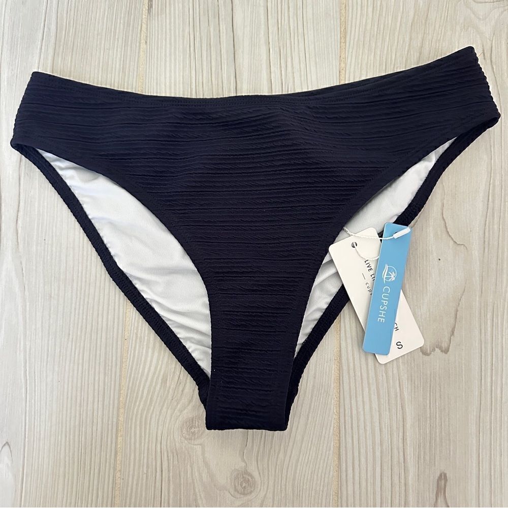 NWT Cupshe navy blue ribbed textured bikini bottom Sz S